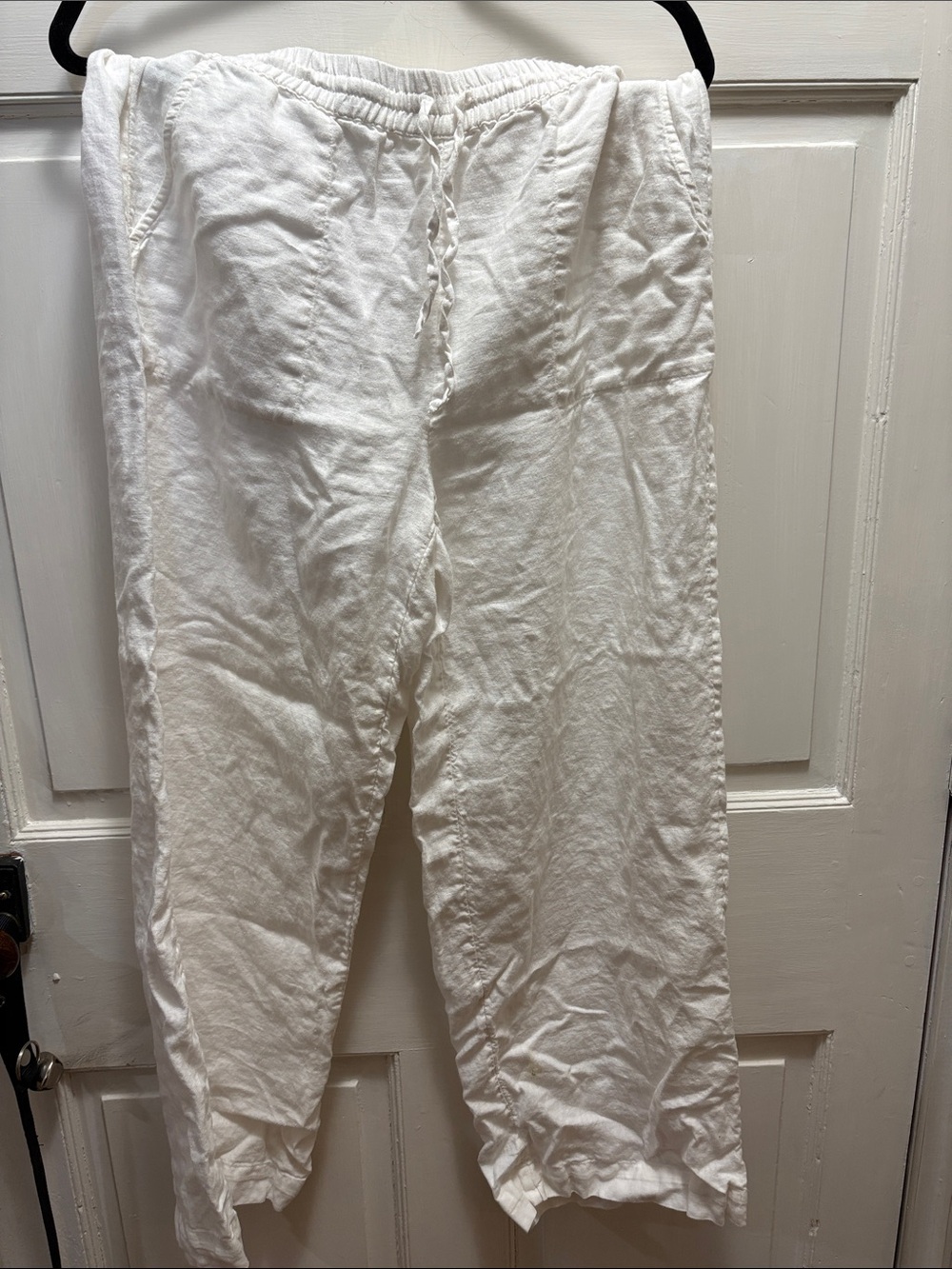Chico's White Wide-Leg Linen-Blend Pants with Drawstring